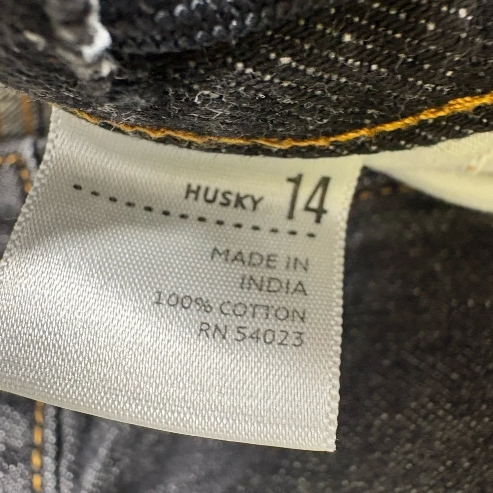 Old Navy Boys Husky Black Denim Adjustable Waist Tabs Bootcut Jeans